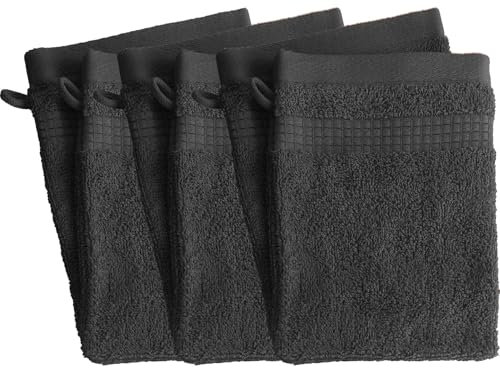 Lot de 6 Gants de Toilette - 100% Coton - 450 GR/m2 - Anthracite