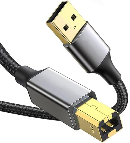 USB A To USB B, Pinter Cable 10 Feet, Long Hp Scanner Cord For Hp Canon Dell Epson Brother LEX Xerox Piano Dac Yamaha Casio Digital Piano Midi Controller Long Braided Cable Para Impresora