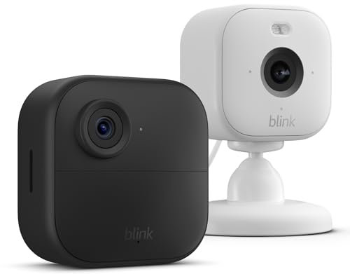 Blink-Kamera Outdoor 4 + Blink Mini 2 Weiß| Kabellose intelligente HD-Sicherheitskamera, zwei Jahre Batterielaufzeit, fortschrittliche Bewegungserfassung, 1-Kamera-System