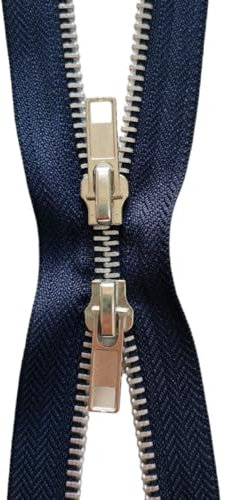 AMANTE NSF - Cerniera Doppio Cursore, Zip Divisibile con Doppia Apertura, Catena 5 in Alluminio (Blu navy, 80 cm)