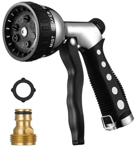 Gartenbrause Metall, Garten Handbrause, Hochdruck Garten Spritzpistole, Einstellbarer Wasserdurchfluss Gartenbrause mit 8 Verschiedene Sprühbilder für Bewässerung, Autowaschen