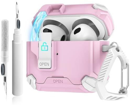 for AirPods 4 Case with Secure Lock Clip/Cleaning Kit and Keychain, Soft Cases, Armor Shockproof Case Apple Airpods 4, 4th Gen Protective Hard Shell for Men Women (Pink)