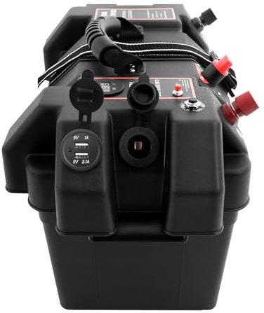 Akku Batteriebox mit 2 USB-Anschlüsse, Bootsmotor Batteriehalter Aufbewahrung Batterie Box für Boat, Yachten, RV