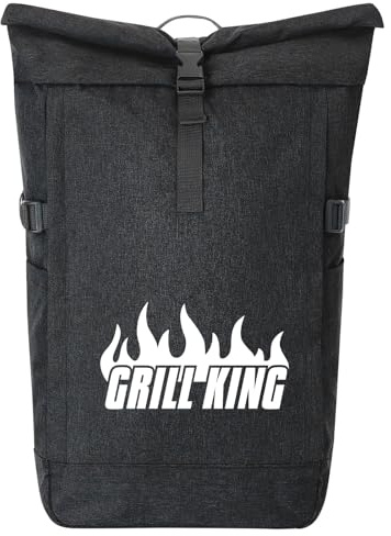 Huuraa Kurierrucksack Grill King Flammen 30-44 Liter Black Melange Fairtrade Rolltop Rucksack Geschenkidee