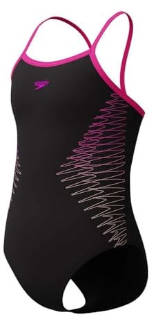 Speedo Girls Plastisol Placement Thinstrap Muscleback Swimsuit Swimming Costume Pink