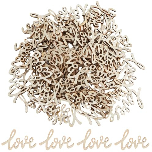 SOFPLATE 100 Stück „Love“ Ausschnitt Aus Holz Unlackierte Holzwortausschnitte Maisseide Kleine Leere Buchstaben Basteln Verzierung Schild Ornamente Scheiben Zubehör Für DIY Projekte Party Baum Wandkun