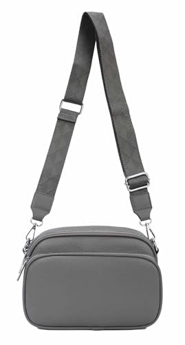 Damen Tasche Crossbody Hüfttasche Bauchtasche Umhängetasche Bodybag Schultertasche Handytasche Gürteltasche Metallic Handtasche Reise Kunst-Leder Dunkelgrau