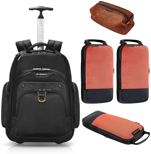 Everki 122 Atlas Wheeled Laptop-Rucksack mit Rädern Brand-Kit mit Packwürfeln und Mesh-Tasche – bis zu 17,3 Zoll Laptops und MacBook, Rollrucksack für Damen und Herren, Handgepäck mit Rollen