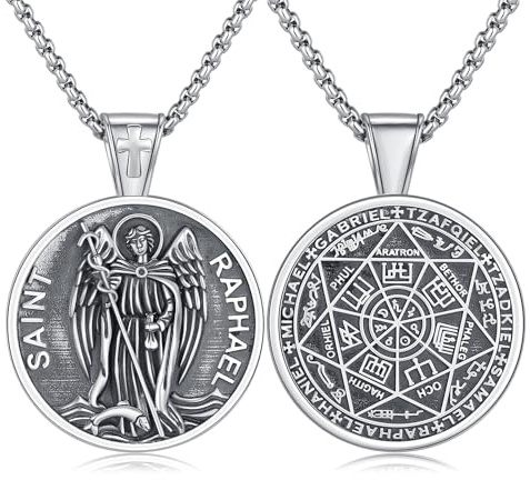 XIXLES 925 Sterling Silber Schutzpatron Halskette Heilige Medaillen Amulett Halskette Kreuz Schutzschmuck für Männer mit Kette