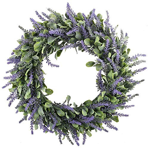 Lavender Wreaths for Front Door 45cm/17.7inch Spring Summer Door Wreaths | UV Resistant Purple Artificial Wreath All Season Wreath Decor Farmhouse Wreath for Outdoor Door Window Wall Fireplace Wedding