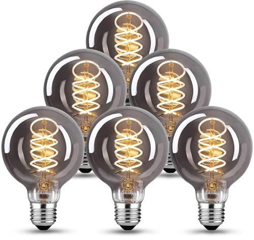 E27 LED Vintage Glühbirne, Edison Vintage Glühbirne E27 Dimmbar 4W G80 Retro Glühbirnen LED Filament Lampe Warmes Gelb Ideal für Dekorative Nostalgie Retro Beleuchtung, Rauchglas-6 Stück (YHS4WBT2)