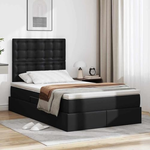 LoogCape Storage Bed with LED Black 120 x 190 cm Faux Leather Hydraulic Lift Upholstered Headboard Modern Bedroom Furniture Includes Mattress