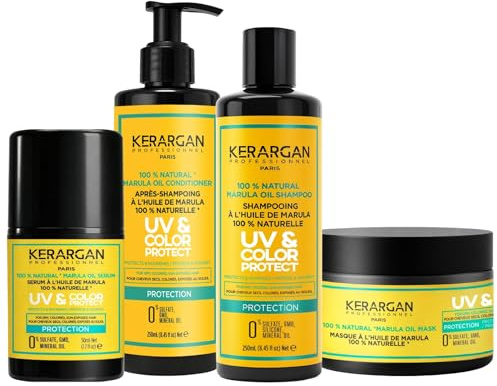 KERARGAN - Marulaöl 4er Haarpflege-Set Farbschutz - 3x250ml+50ml | Shampoo, Conditioner, Haarmaske und Haarserum, komplette Routine zum Pflegen und Schützen gefärbter Haare
