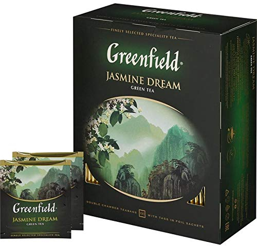 GREENFIELD JASMINE DREAM | Natürlicher chinesischer Jasmin Grüntee | 100 Teebeutel | Grüner Tee mit Jasmin | Jasmine Green Tea 100 tea bags | 200g