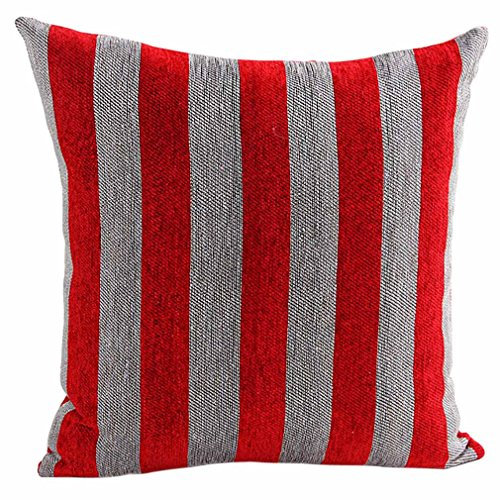 Nunubee Nordischen Stil Gestreifte Chenille Sofakissen Kissenbezüge Kissenhülle Dekokissen Kissenbezug, 45*45cm Grau und Rot