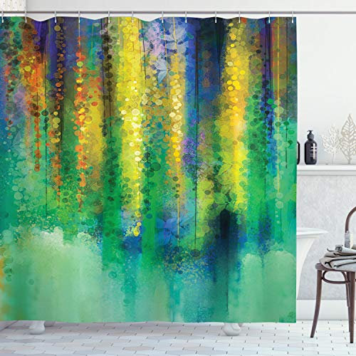 ABAKUHAUS Abstrakt Duschvorhang, Frühlingsblumen, mit 12 Ringe Set Stielvoll Modern, 175x200 cm, Grün Gelb