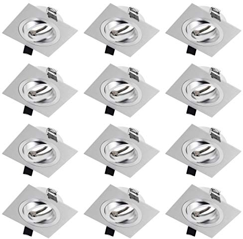 SEBSON Gehäuse für Einbaustrahler eckig schwenkbar 12er Set - Alu gebürstet, Lochdurchmesser 80mm, Decken Spot inkl. GU10 Fassung für LED/Halogen - Ohne LED Leuchtmittel