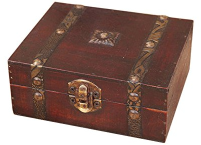 Schmuckkästchen, Piratenschatztruhen,Kleine Vintage Schmuckschatulle Aufbewahrungsbox aus Holz auch Schatzsuche Schatulle für Geldgeschenke und als Geschenkverpackung (13 x 12 x 5,4 cm)