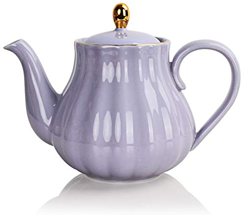 Sweejar Home Royal Teapot, Ceramic Tea Pot with Removable Stainless Steel Infuser, Blooming & Loose Leaf Teapot - (3-4cups) 800 ml (Purple)