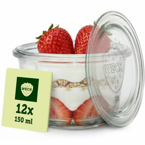 Weck Gläser 110ml – 12er Set mit Deckeln – Guglhupfform – robuste Dessertgläser, Einkoch- & Einmachgläser – klein – Weckglas ideal für Nachtisch, Pudding und kleine Kuchen