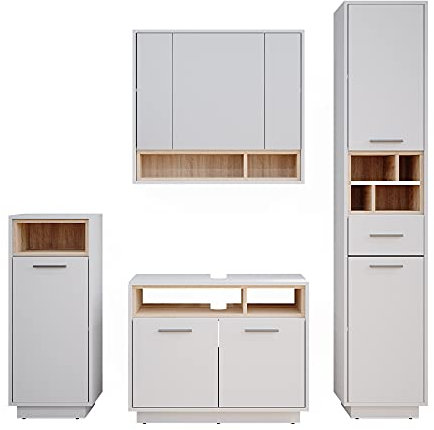 Vicco Badmöbel-Set Beatrice, Badezimmerschrank-Set, Weiß/Sonoma, 4 Teile