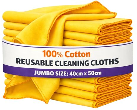 Forever Britain Reusable Jumbo Yellow Duster Cleaning Cloths & Polishing Cloth 10 Pack, Soft Dusters for Cleaning Home, Kitchen Cloth, Car, Glass & Furniture (40 x 50cm)