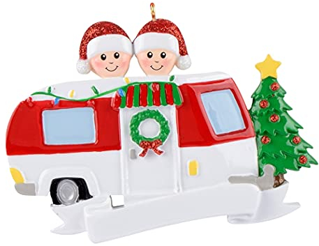 MAXORA Personalisierte Weihnachtsdekoration für Wohnmobile, Wohnmobil, Familie, Roadtrip, Ornament mit Weihnachtsbaum, 2 Stück