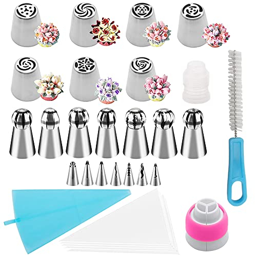 Tucireat Beccucci Russi 35 Pezzi Set Torte Sac a Poche Set per Decorazioni Torte Beccucci per Pasticceria Beccucci Sac a Poche Set Decorazione per Fiori di Torta Set di Ugelli per Tubi