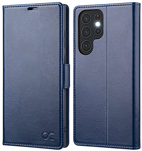 OCASE Hülle Kompatibel für Samsung Galaxy S22 Ultra 5G Handyhülle [Premium PU Leder] [Kartenfach] [Standfunktion] Hülle RFID Schutzhülle Etui Klapphülle Blau 6,8 Zoll