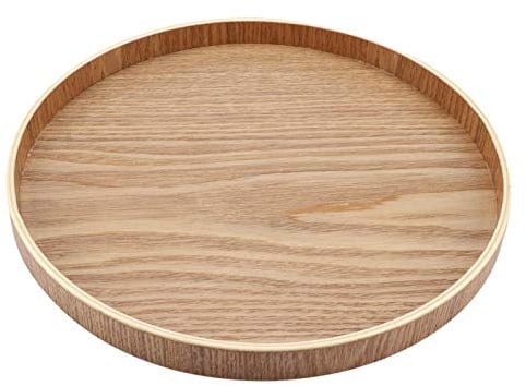 Bandeja de Madera Redonda, Platos Redondos Natural Maderas para Servir Plato Bambu Redondo Placa Decoradora Granja s Centro Mesa Multiusos Cafetería Restaurante Hotel Hogar Tienda(27cm)