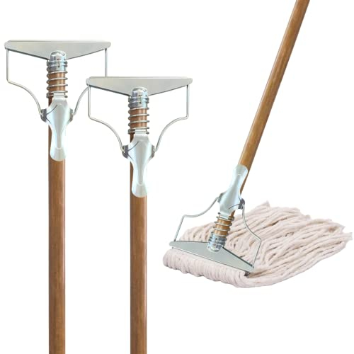ILOT Commercial Mop Handle | 2 Pack Industrial Mop Spring | Quick Change Steelhead with Wooden Handle | Wet Mops for Floor Cleaning Heavy Duty | 59 Inch…