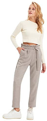 Trendyol Pantalones de Zanahoria de Cintura Alta para Mujer, Grau, 64