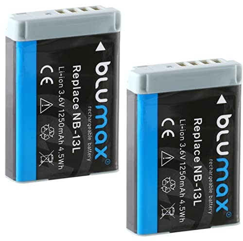 2X Blumax Akku kompatibel mit Canon NB-13L |- 1250mAh -| für PowerShot G1 X Mark III - G5 X G9 X Mark II - G7 X Mark III - SX730 HS - SX740 HS