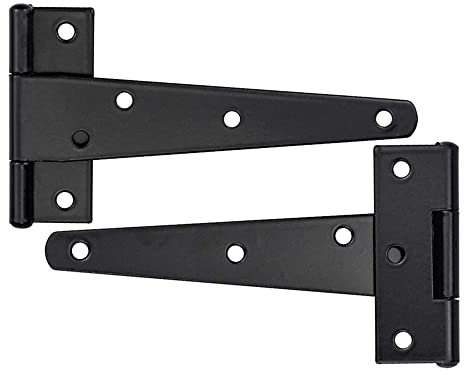4 Stück T-Scharniere für Torschuppen in Schwarz, 10,2 cm Türscharniere, robustes Tor-T-Gurtscharnier, Metall-Torgurt-Scharnier mit Schrauben (8 Inch)