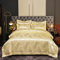DXHOME Bettwäsche 220x240 3-teilig Luxus Gold Champagner Satin Jacquard Glatt Glänzend Bettwäsche Romantisch Floral Muster Bettwäsche Doppelbett mit Reißverschluss und 2 Kissenbezüge 80x80 cm