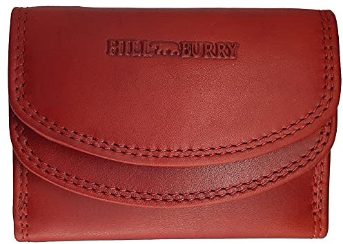 Hill Burry RFID Schutz kleine Geldbörse Portemonnaie, Portmonee aus echtem Leder für Frauen Damen Langbörse Geldbeutel Geldtasche (ca. 10,6 cm, Höhe ca. 7,9 cm, Breite 3,0 cm) (Rot)