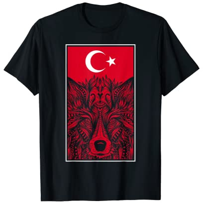 Cadeau Turquie avec mandala loup gökturk drapeau turc T-Shirt