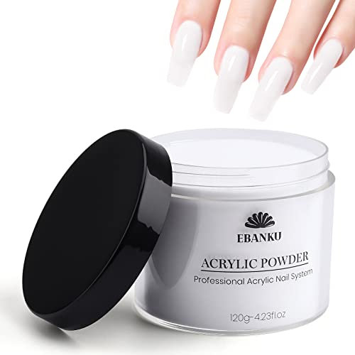 120g/4.23oz White Acrylic Powder, EBANKU Acrylic Powder Large Capacity Professional Acrylic Nail Powder for Nail Acrylic Extension, Nail Carving, Long-Lasting, No Nail Lamp Needed