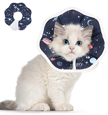 ComSaf Schützende Halskrause Katze mit Sternenhimmel-Muster, Weich und Verstellbar Katzen Halskrause für nach Operationen Katzenkragen, Verhindert das Lecken von Wunden halskrausen für Katzen, XS