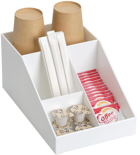 Navaris Organizador de café y té - Caja para Kit de Accesorios de cafetera - Bandeja con 4 cajoncitos para infusiones azucarillos Tazas cápsulas - Blanco