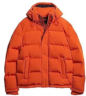 Superdry Herren Everest Short Hooded Puffer Jacke, Pures Kürbis-Orange, Large