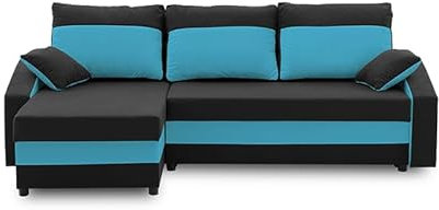 Ecksofa Hewlet Plus mit schlaffunktion - Funktionelles Design - Auswahl an Farben - Bettkasten - Rückenkissen - dekorative Kissen (MIKRO 15 + MIKRO 18)