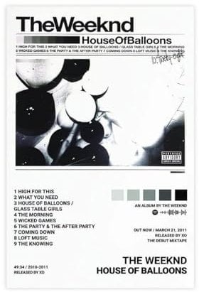 Sänger The Weeknd House of Balloons Album Cover Leinwand Poster Schlafzimmer Dekor Sport Landschaft Büro Zimmer Dekor Geschenk ungerahmt 30 x 45 cm