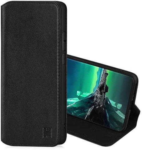32nd Classic Series 2.0 - Real Leather Book Wallet Flip Case Cover For Motorola Edge 40 Neo, With RFID Blocking Card Slot, Magnetic Closure and Built In Stand - Black