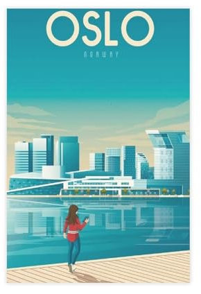 Vintage-Reise-Poster Oslo Norwegen Zimmer dekorative Wanddekoration Poster Geschenk Leinwand Poster Schlafzimmer Dekor Sport Landschaft Büro Zimmer Dekor Geschenk ungerahmt 30 x 45 cm