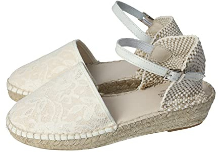 MADE IN SPAIN 223 Alpargatas para COMUNIÓN o Ceremonia de Lona beig Marfil con Flores Hechas en Caravaca de la Cruz, España NIÑA Zapato COMUNIÓN