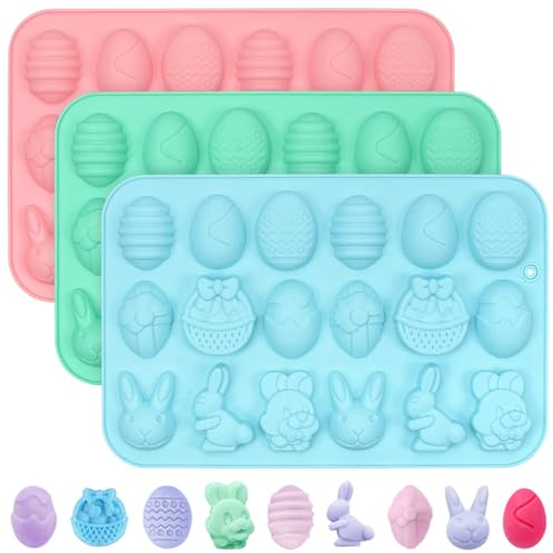 3 Stück Silikonform Ostern, Silikon Schokoladenformen Ostern, Osterhasen Backform, Silikonform Ostereier, Backform Kuchenform für Machen Schokolade, Kuchen, Kekse, Handgefertigte Seife