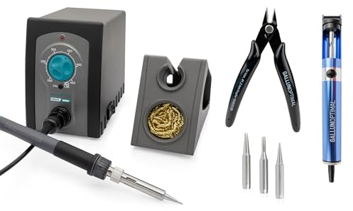 QUICK 969A+ analoge Industrie-Handlötstation 70W Arbeitstemperatur 200°-450°C regelbar, kalibrierbar, Set mit Ablageständer und 5 teiligem Zubehör