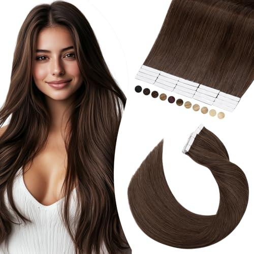 Elailite Tape Extensions Echthaar #04 Schokobraun, 20 Stück/Packung Real Human Hair, 40cm Haarverlängerungen Haarextension Klebe Invisible 30g