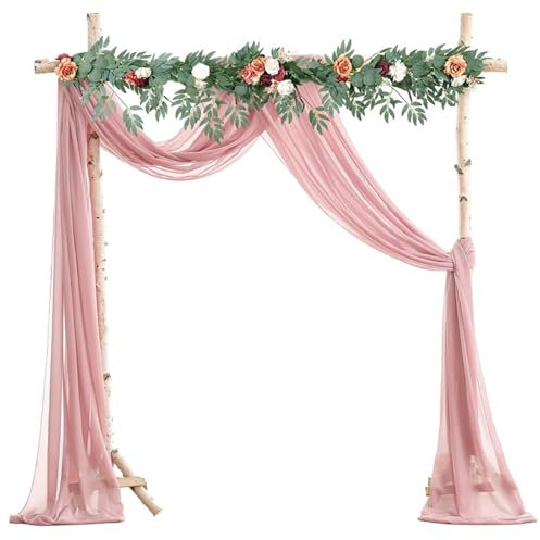 Surwin Wedding Arch Draping Fabric 1 Panels, Elegant Chiffon Fabric Drapery Sheer Backdrop Curtain for Arbor Wedding Archway Ceremony Ceiling Swag Decorations (Rose pink,75x600cm(20FT))